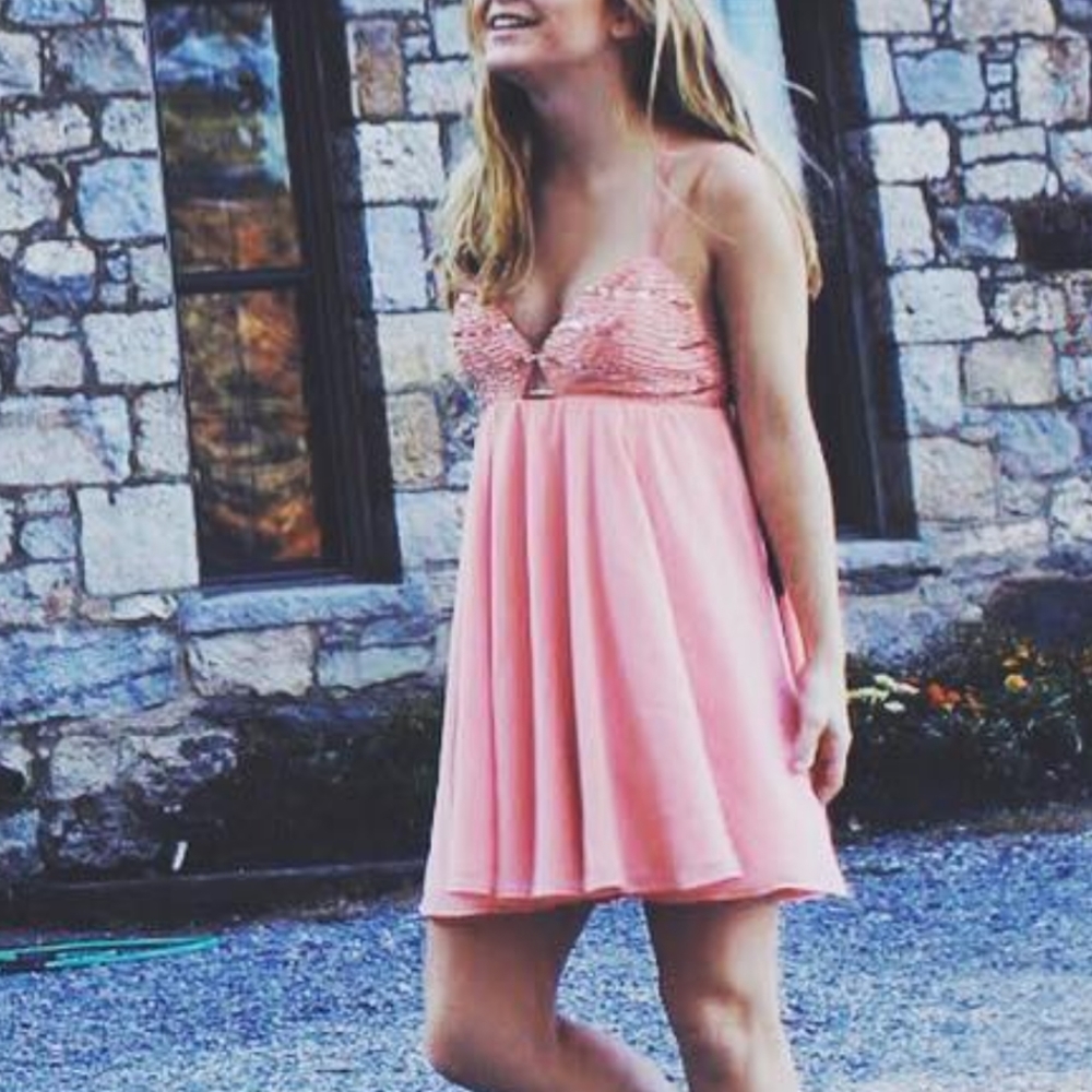 BeBe || Pink Mini Dress || Beaded Top